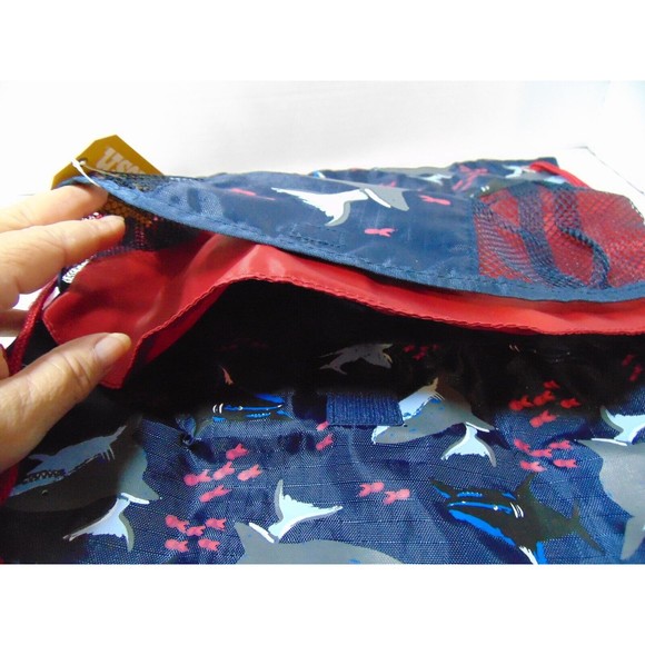 OshKosh B Gosh SHARKS Drawstring Bag/Backpack Multi-Pockets Nylon Knapsack - Picture 8 of 9